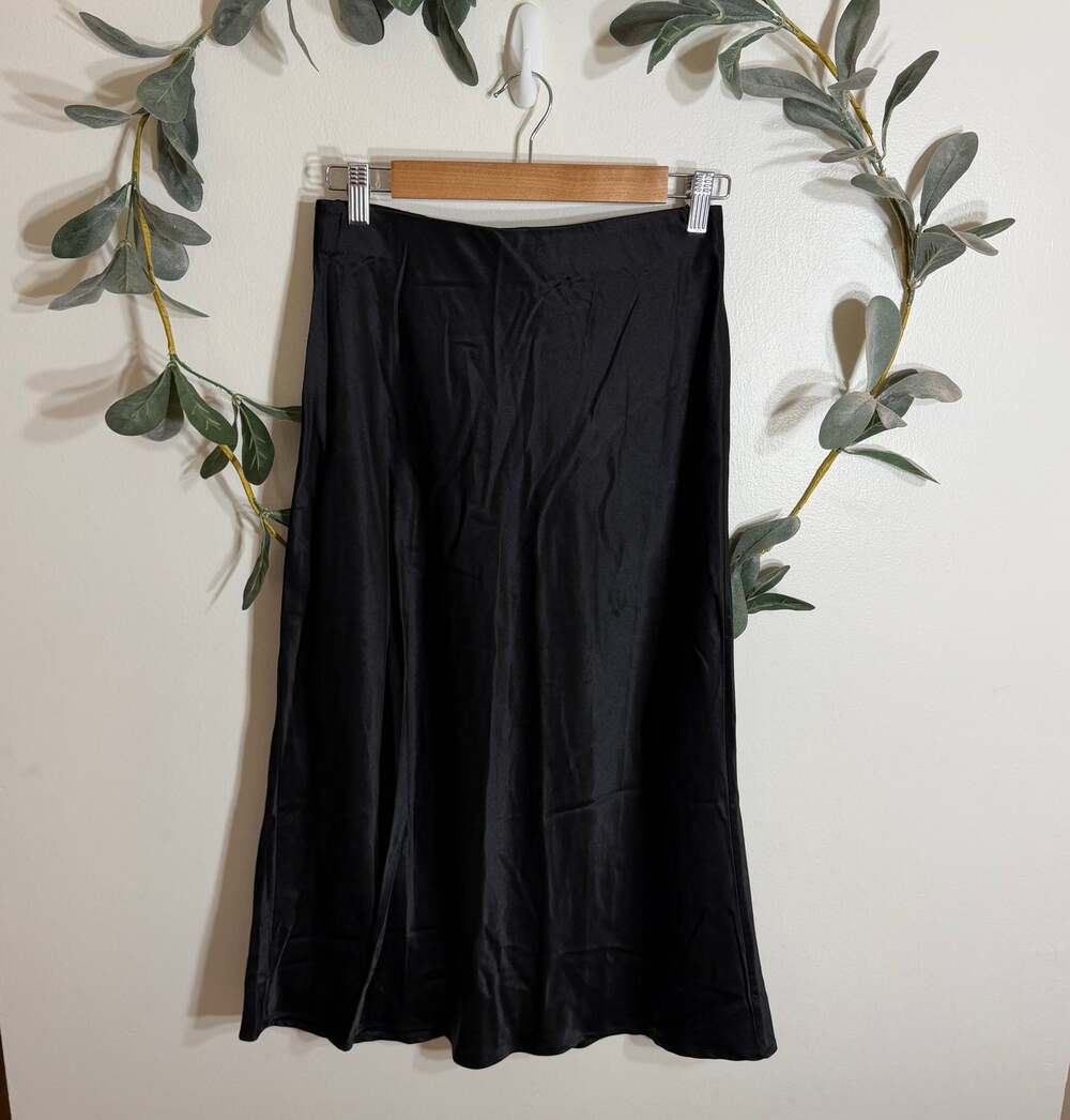 Sanctuary Black Satin Midi Skirt
